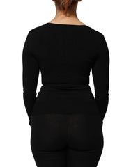 Dolce &amp; Gabbana Schwarzes Langarm-Pullover-Top mit eckigem Ausschnitt
