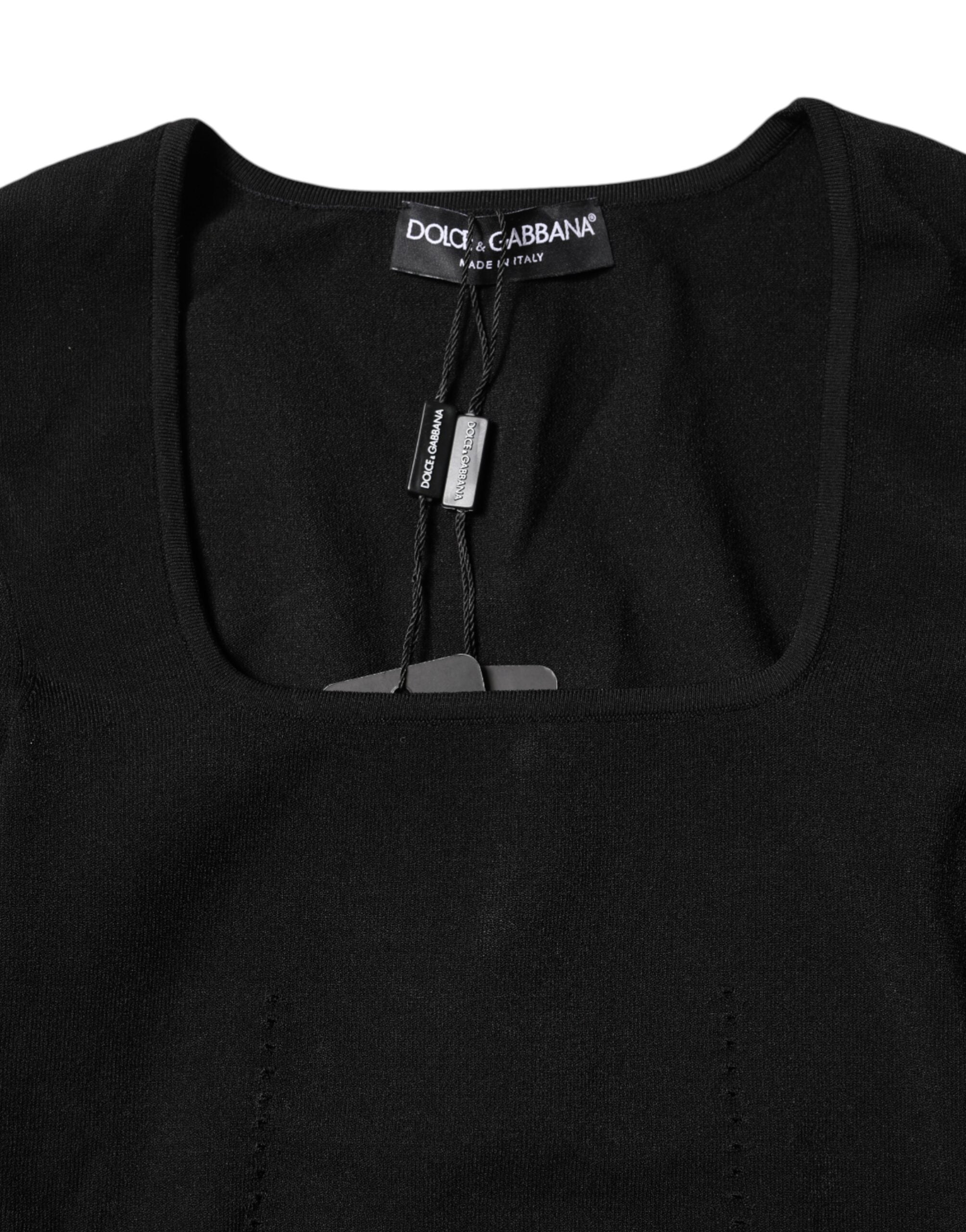 Dolce &amp; Gabbana Schwarzes Langarm-Pullover-Top mit eckigem Ausschnitt