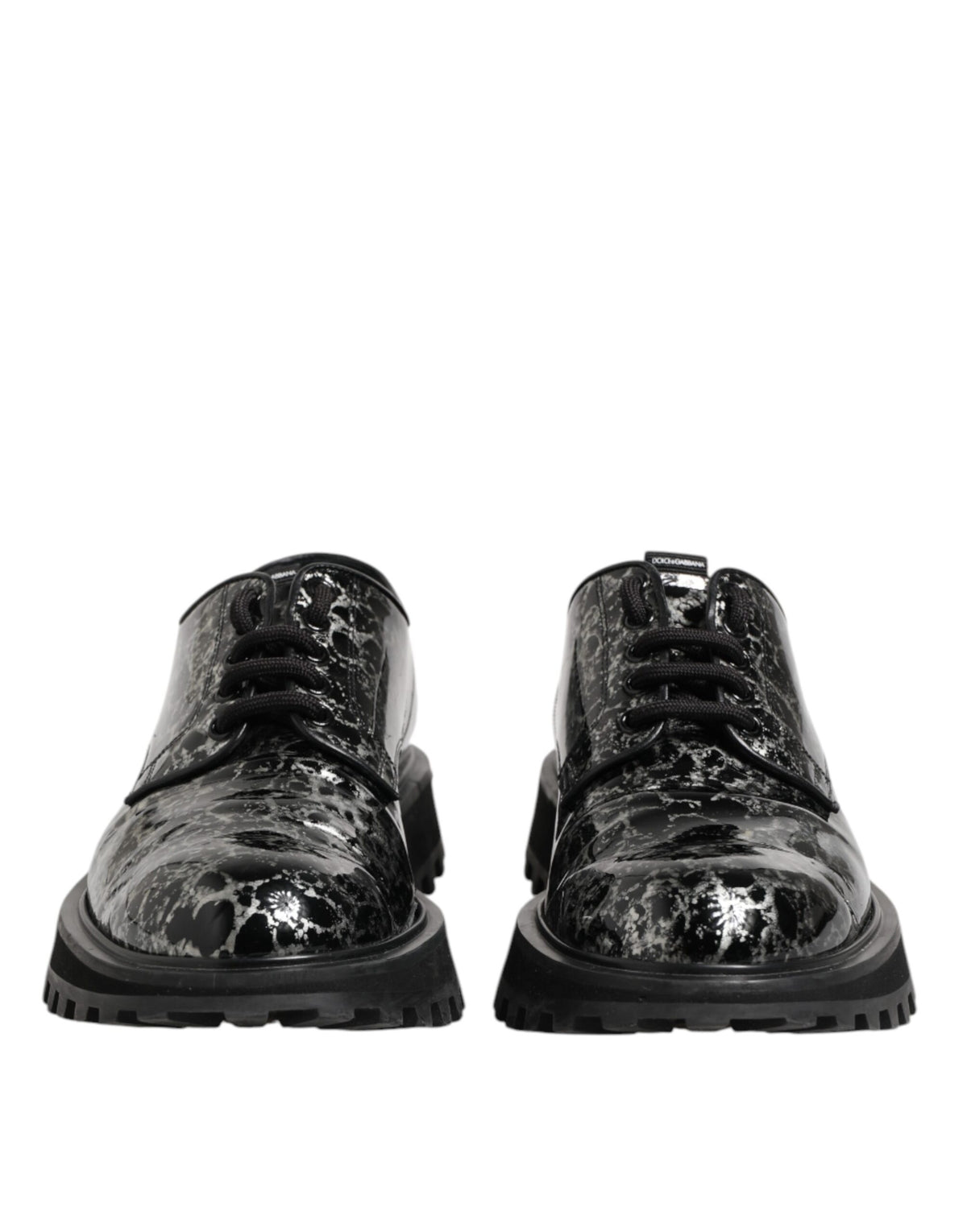 Dolce & Gabbana Black White Calfskin Chunky Derby Shoes