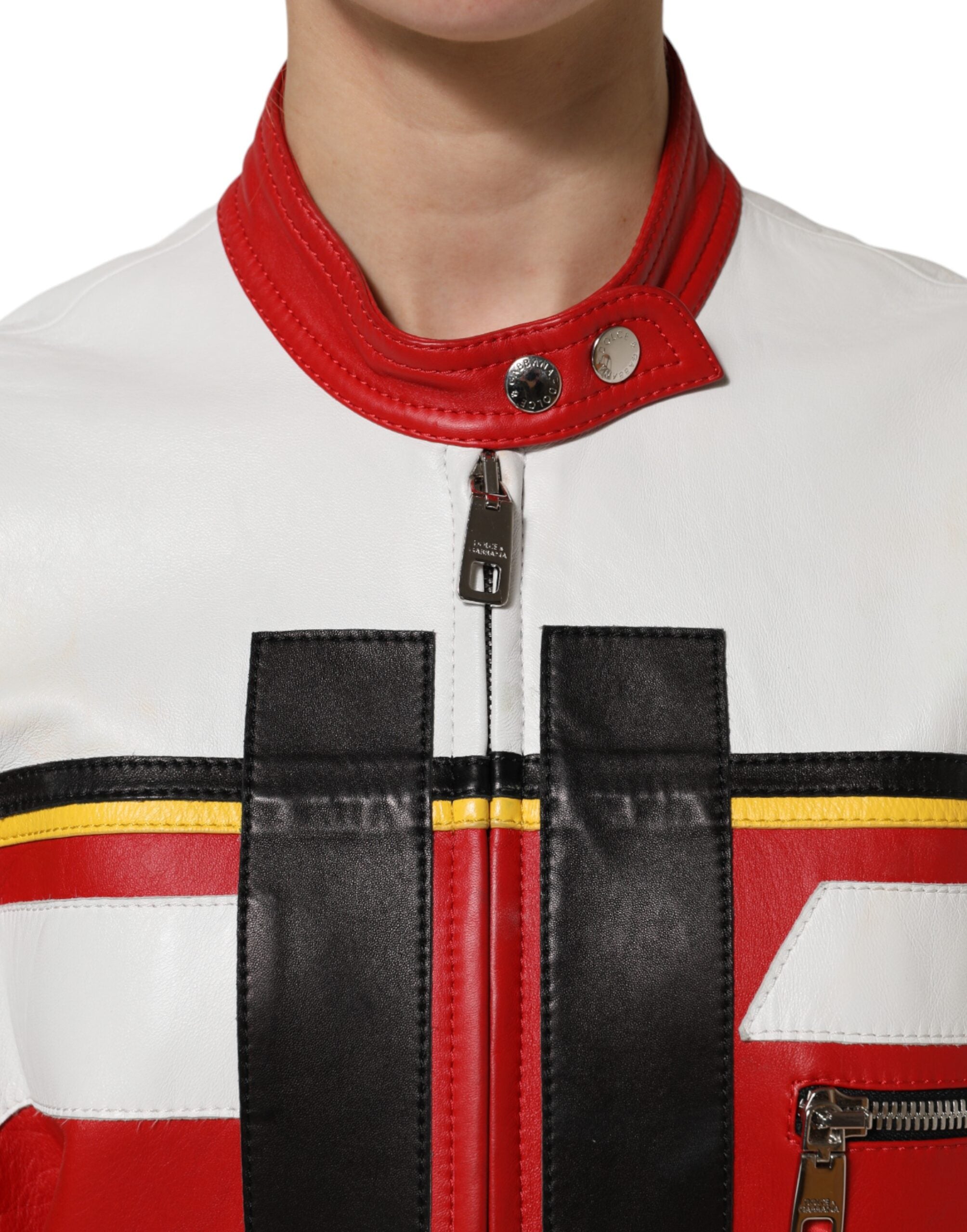 Dolce &amp; Gabbana Bikerjacke aus mehrfarbigem Leder mit durchgehendem Reißverschluss