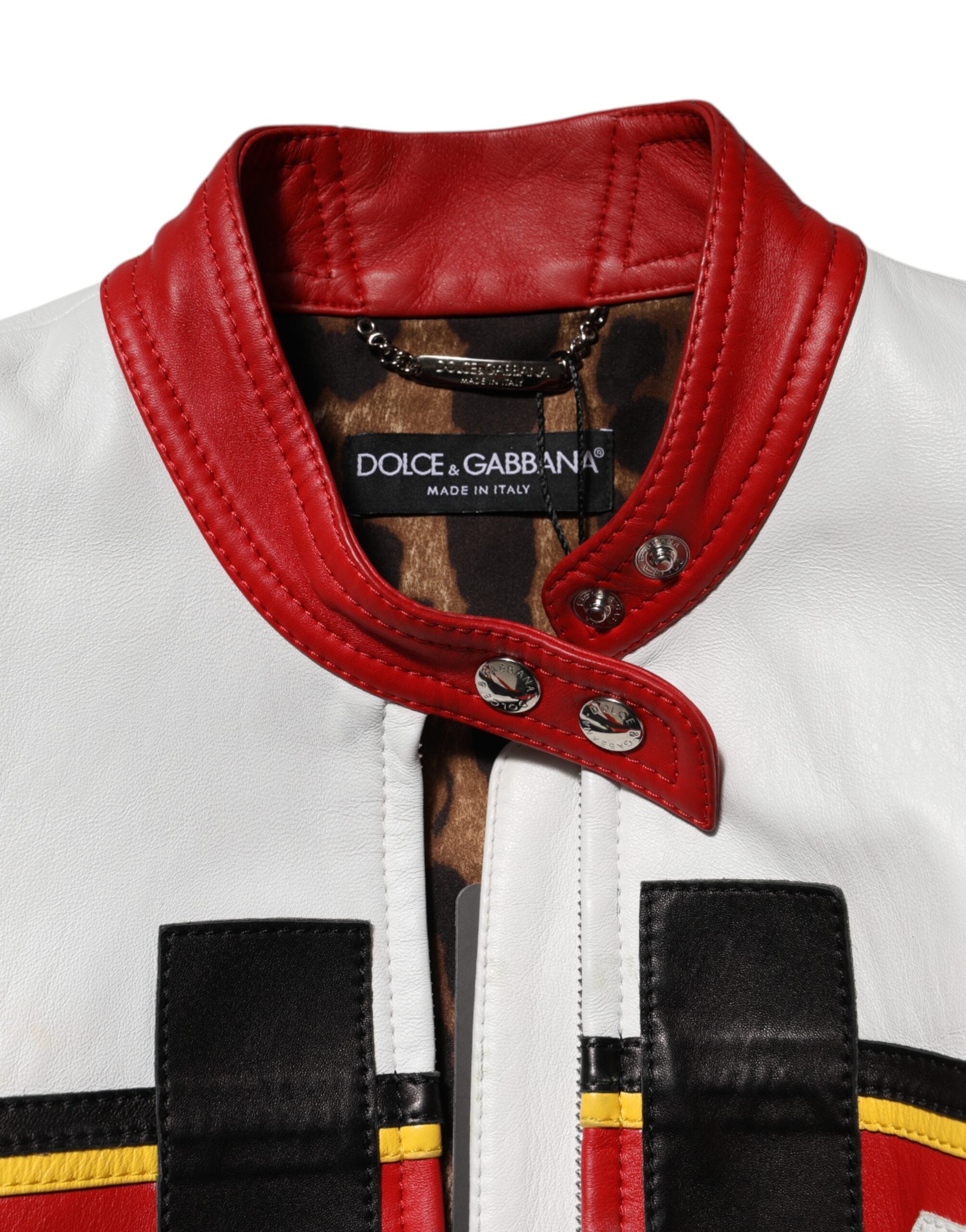 Dolce &amp; Gabbana Bikerjacke aus mehrfarbigem Leder mit durchgehendem Reißverschluss