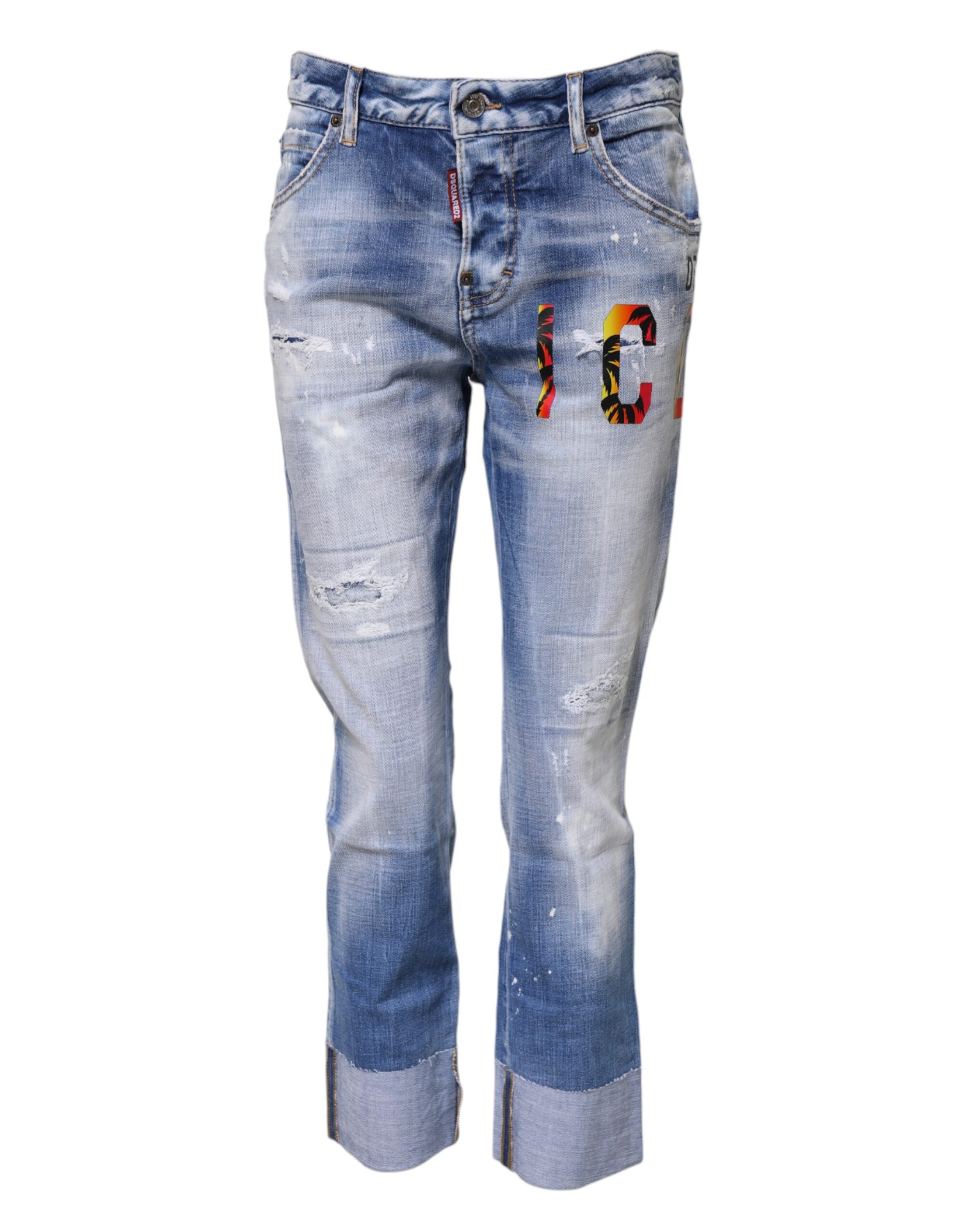 Jean skinny taille mi-haute en coton délavé bleu Dsquared²