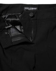 Dolce &amp; Gabbana Schwarze Woll-Anzughose mit mittelhohem Bund und schmal zulaufendem Bein