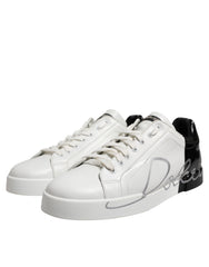 Dolce & Gabbana White Black Logo Low Top Leather Sneakers Shoes