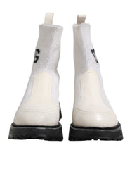 Bottes mi-mollet Dolce &amp; Gabbana blanches et beiges à logo DG