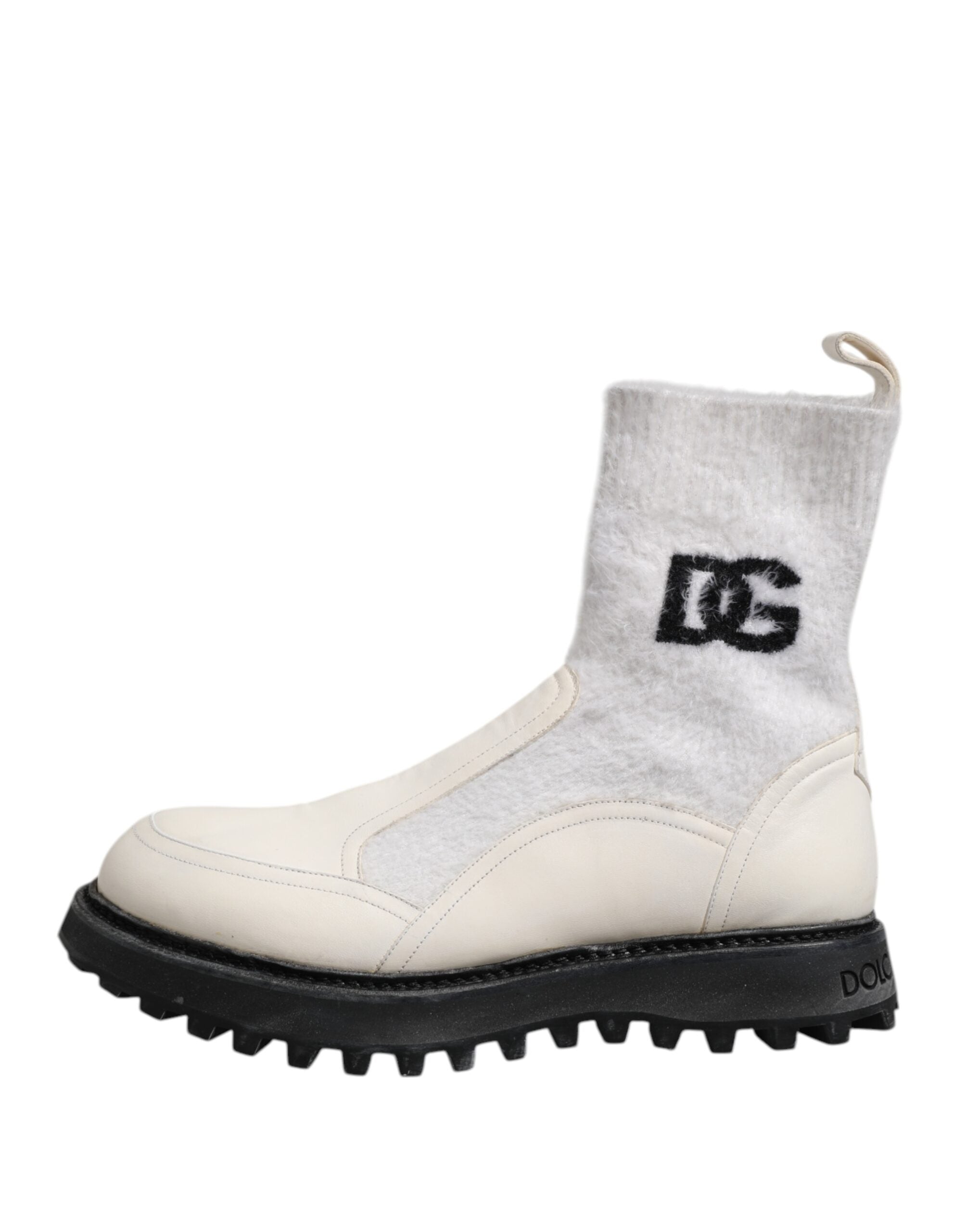 Bottes mi-mollet Dolce &amp; Gabbana blanches et beiges à logo DG