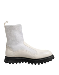 Bottes mi-mollet Dolce &amp; Gabbana blanches et beiges à logo DG