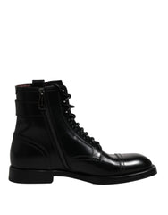 Bottes Dolce &amp; Gabbana en cuir noir mi-mollet à lacets