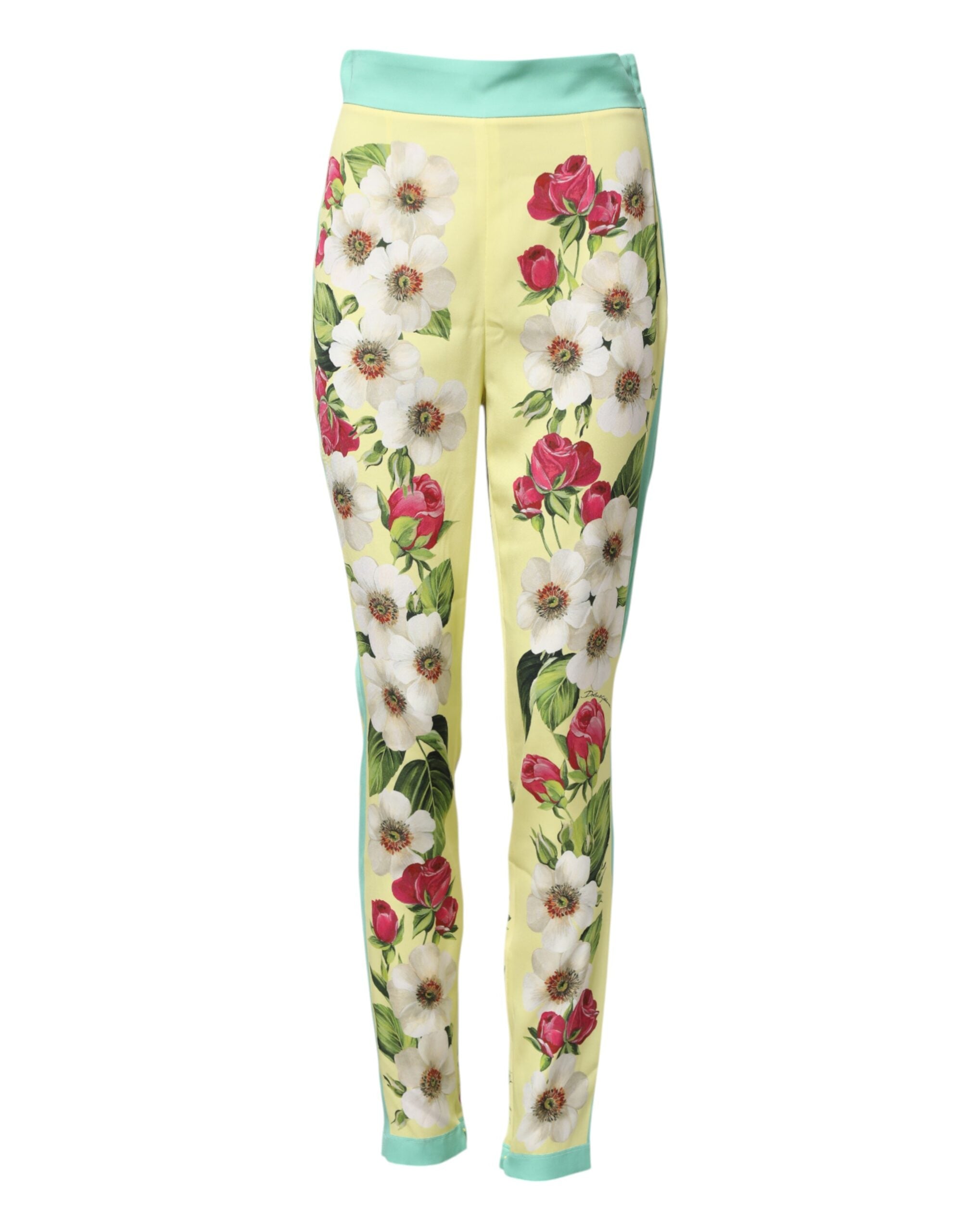 Dolce &amp; Gabbana gelbe Seidenleggings mit Blumenmuster