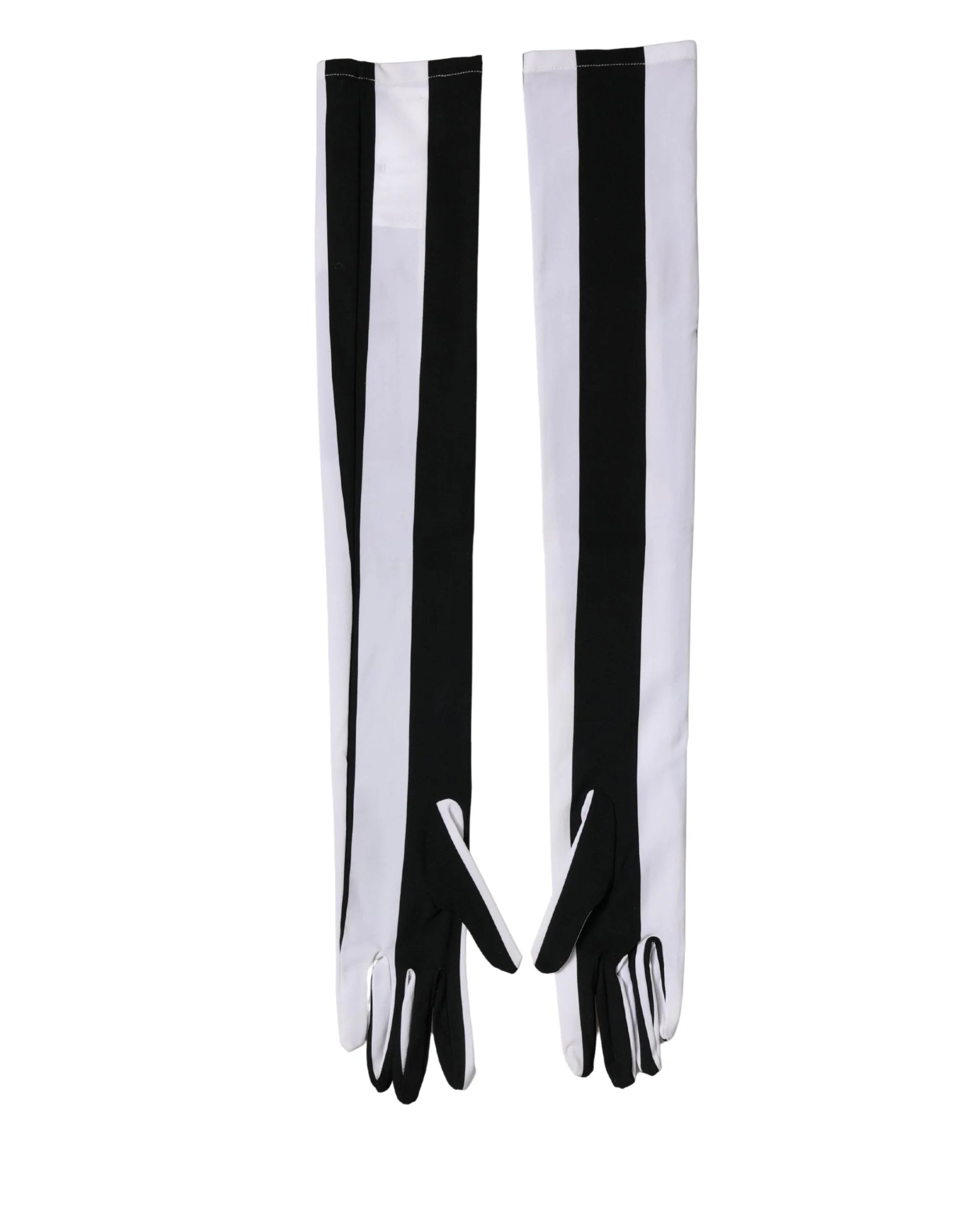 Dolce & Gabbana Black White Stripes Nylon Elbow Length Women Gloves - 7|S