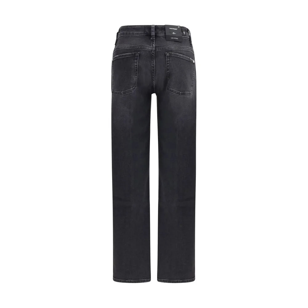 7FOR Black Cotton Straight-Leg Jeans