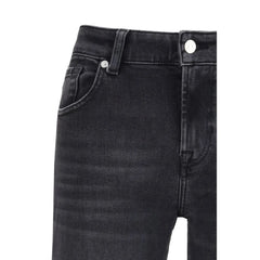 7FOR Black Cotton Straight-Leg Jeans