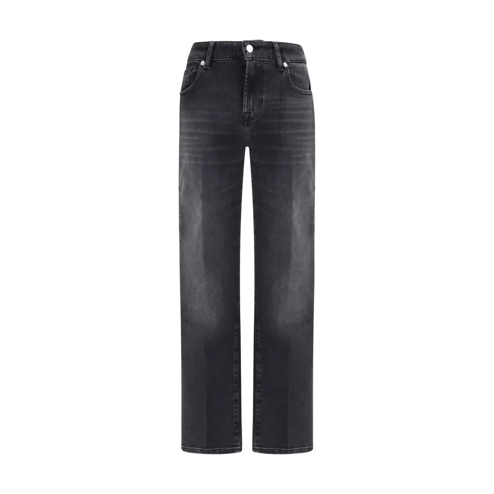 7FOR Black Cotton Straight-Leg Jeans