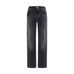 7FOR Black Cotton Straight-Leg Jeans