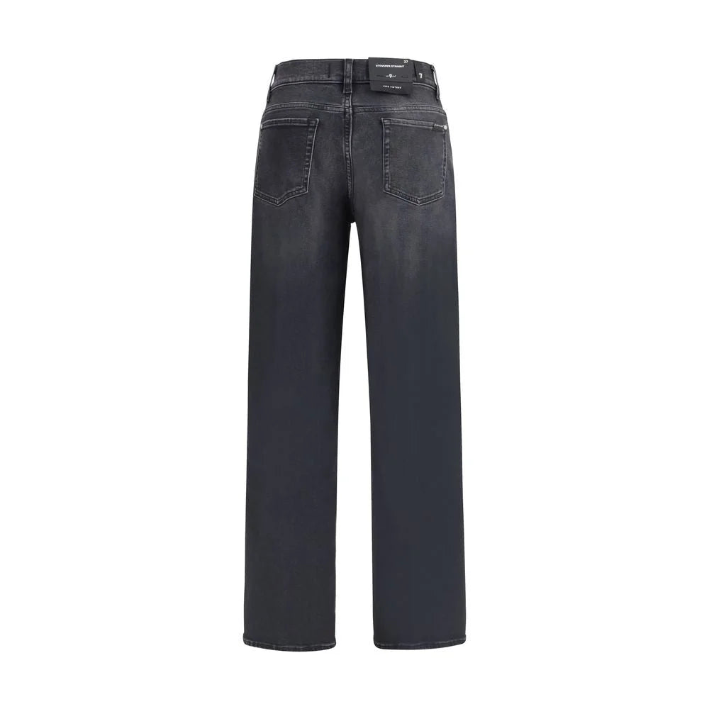 7FOR Black Cotton Straight-Leg Jeans