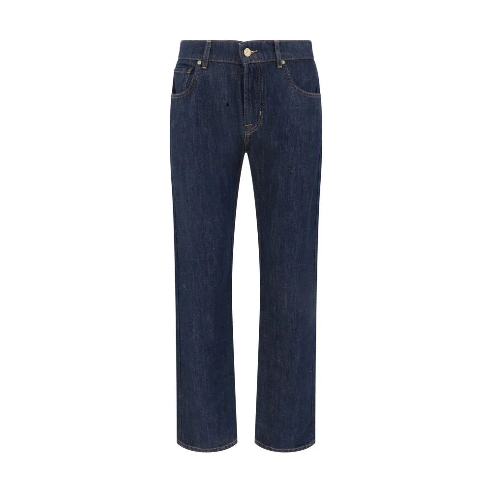 7FOR Blue Cotton Straight-Leg Jeans - W32