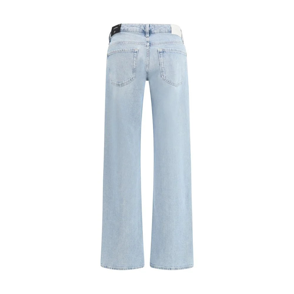 7FOR Light Blue Cotton Straight-Leg Jeans