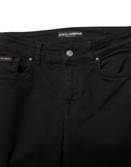 Dolce & Gabbana Black Cotton Logo Skinny Mid Waist Denim Jeans