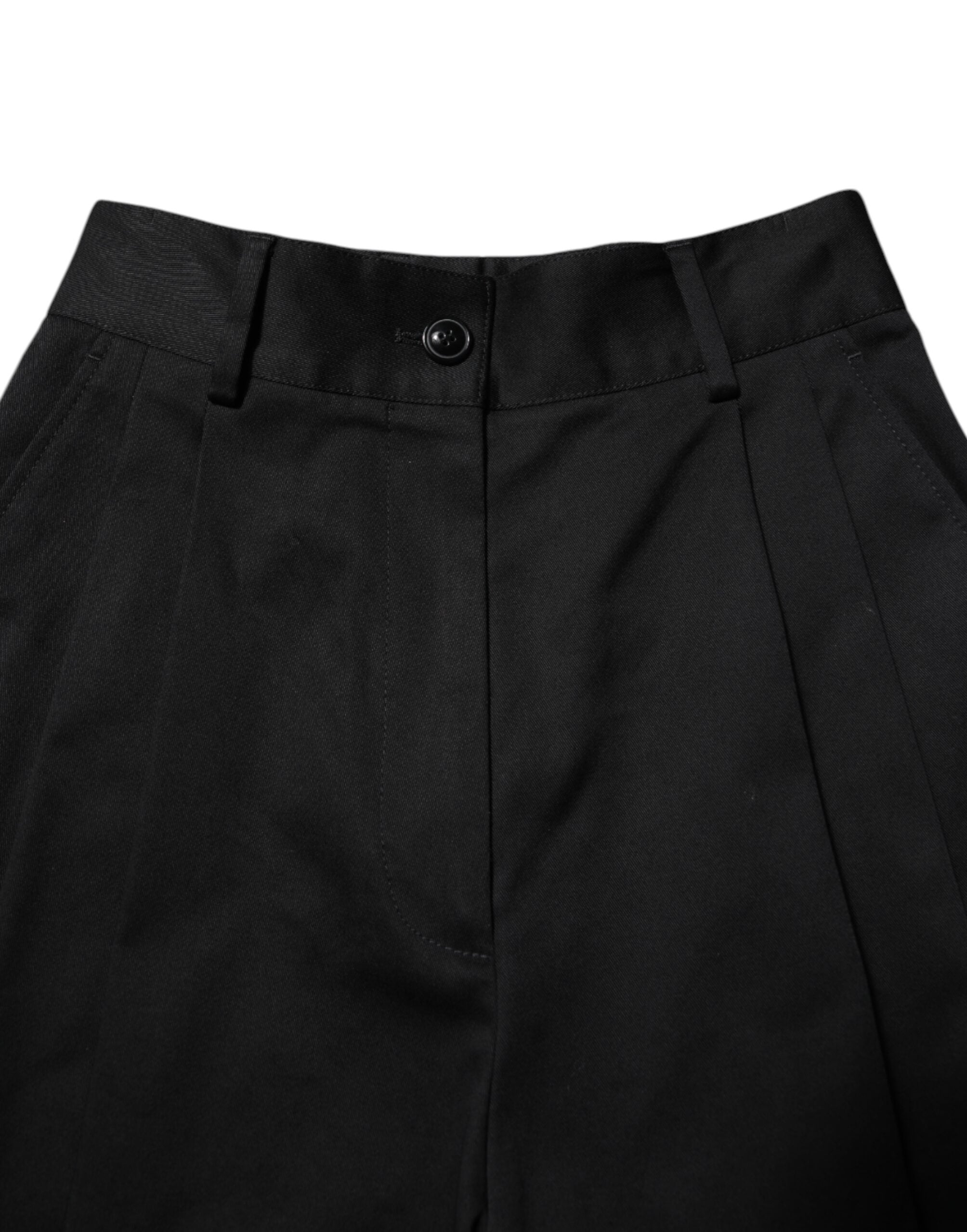 Dolce &amp; Gabbana Schwarze Baumwollhose mit hohem Bund und weitem Bein