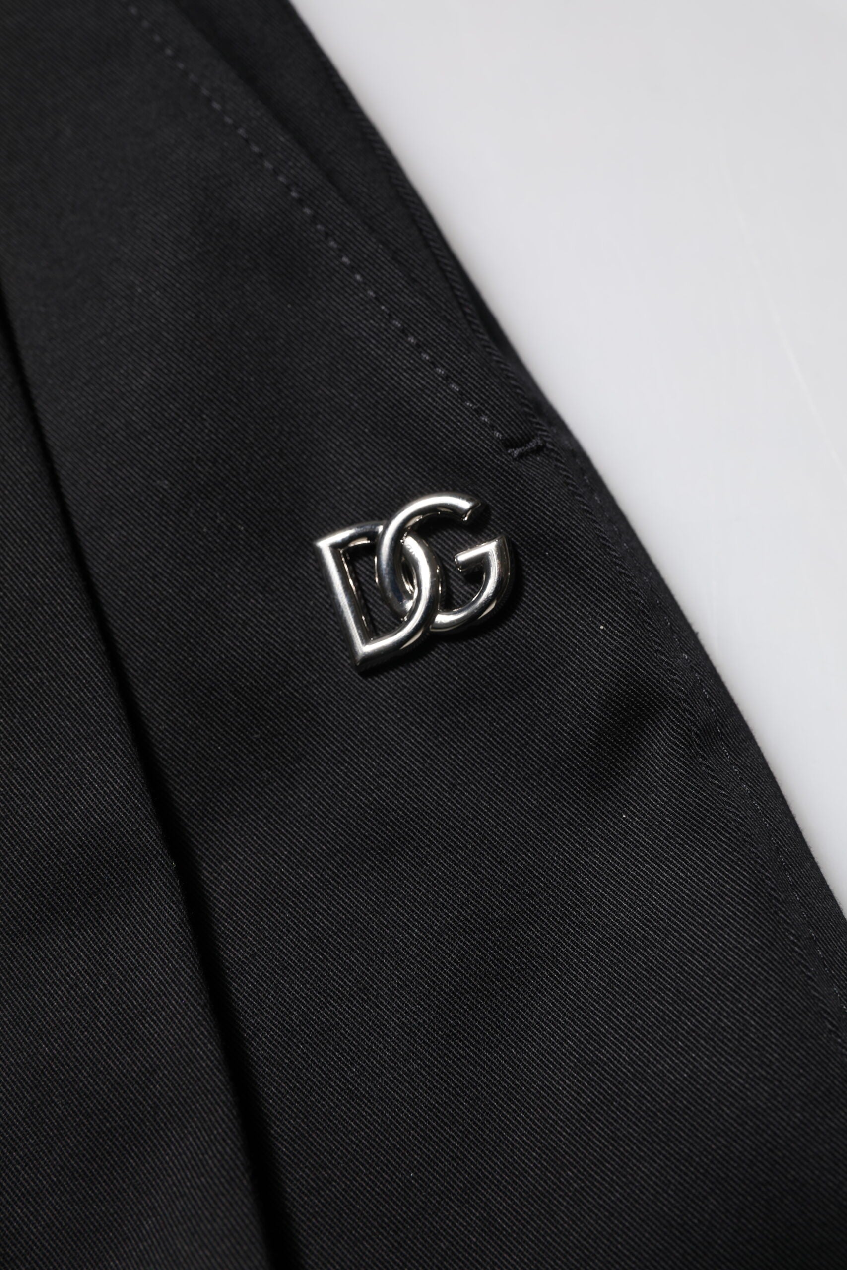 Dolce &amp; Gabbana Schwarze Baumwollhose mit hohem Bund und weitem Bein