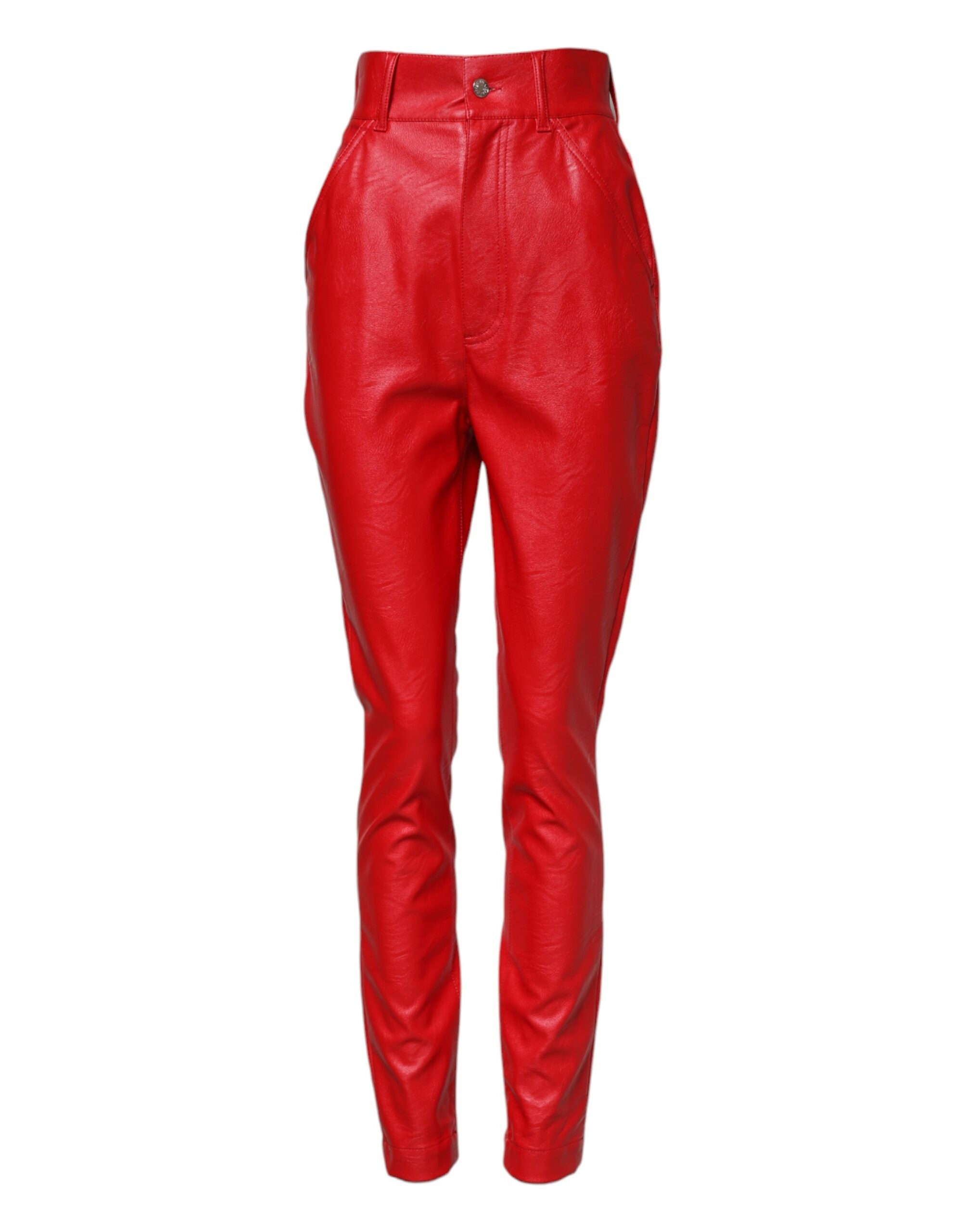 Dolce &amp; Gabbana Rote Viskose-Hose mit hohem Bund und schmal zulaufendem Bein