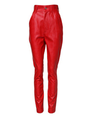 Dolce &amp; Gabbana Rote Viskose-Hose mit hohem Bund und schmal zulaufendem Bein