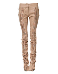 Dolce &amp; Gabbana Beige Skinny-Hose mit Spitzendetails, mittelhoher Bund