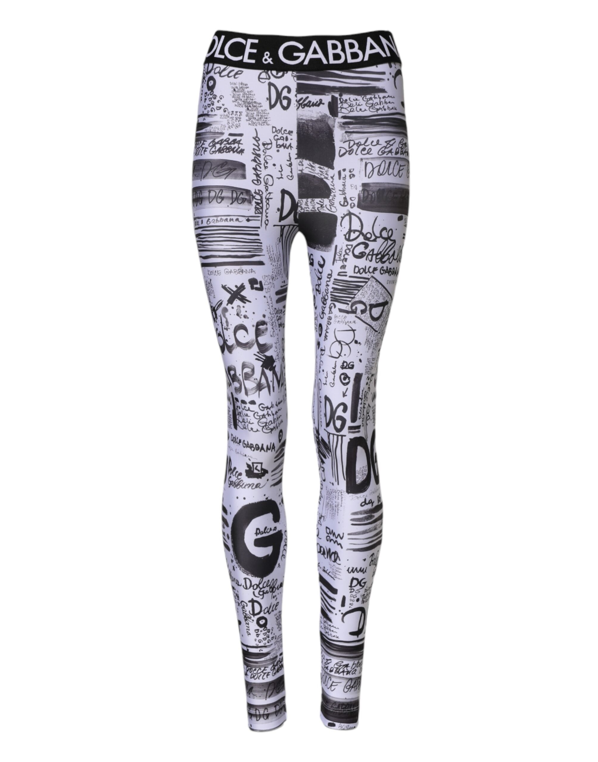 Dolce &amp; Gabbana Weiße Leggings mit Grafikmuster, hochgeschnitten, eng anliegend