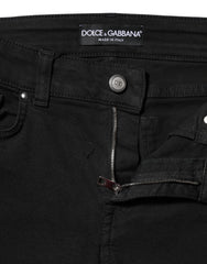 Dolce & Gabbana Black Cotton Logo Skinny MidWaist Denim Jeans