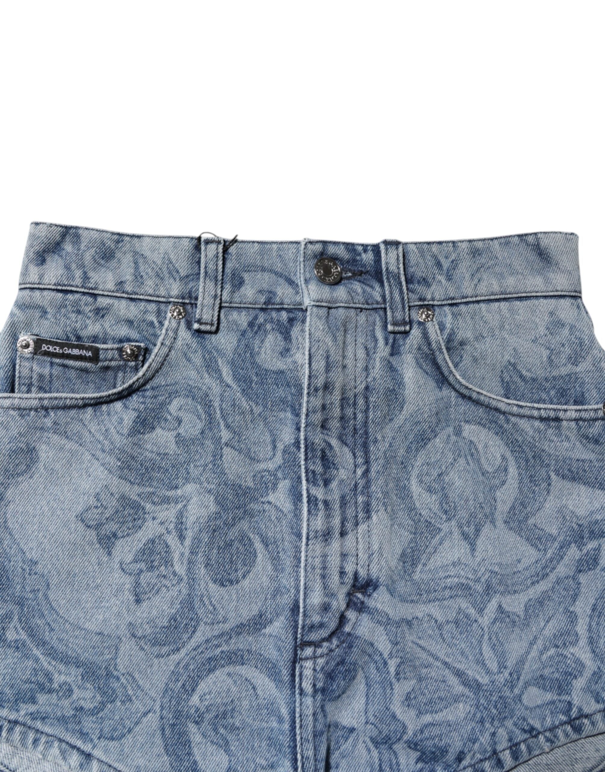 Dolce &amp; Gabbana Hotpants aus blauem Denim mit Blumenmuster