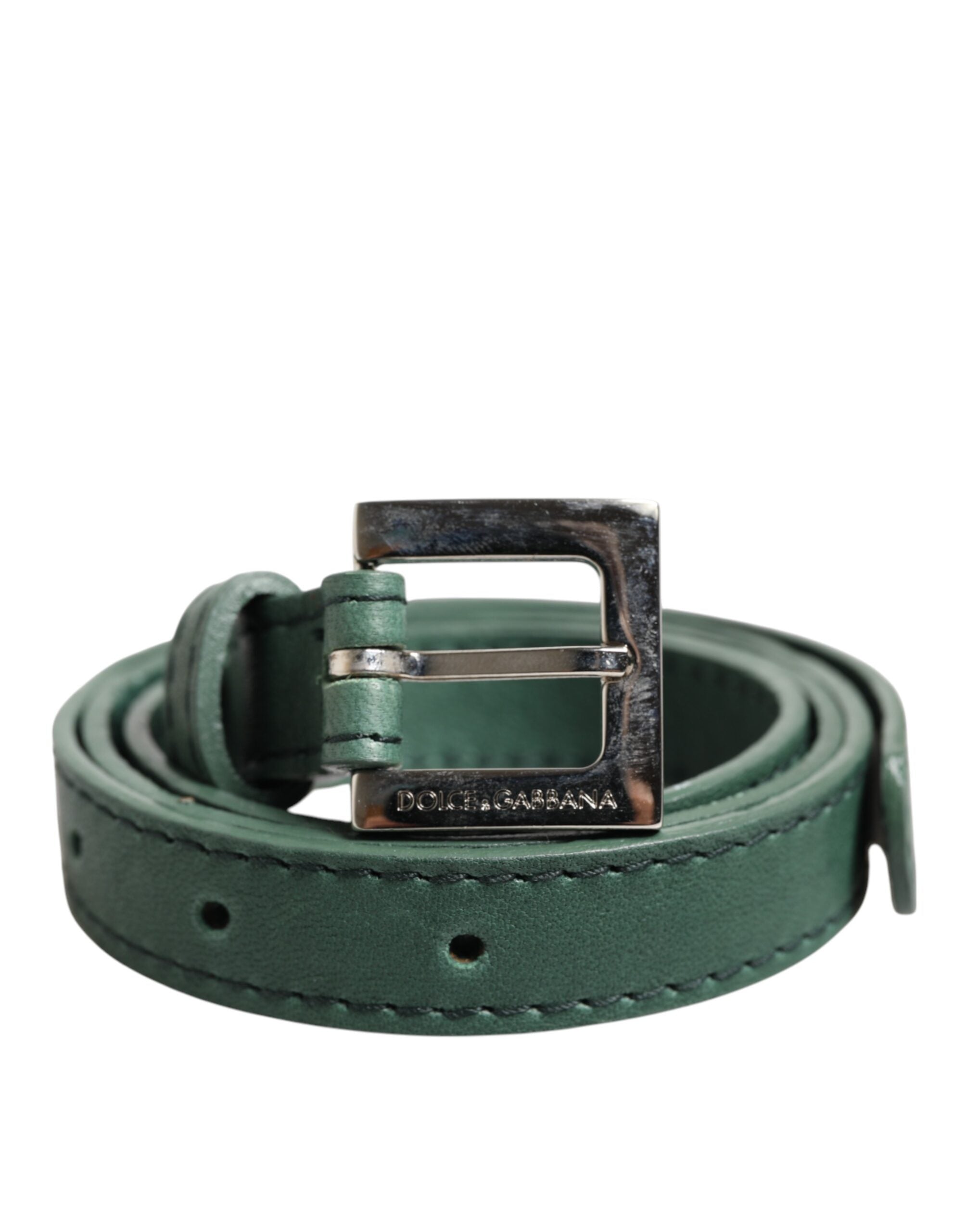 Ceinture Dolce &amp; Gabbana en cuir vert foncé avec boucle en métal argenté