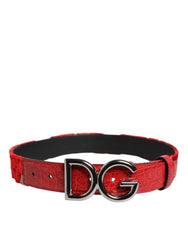 Ceinture Dolce &amp; Gabbana rouge en viscose avec boucle métallique argentée et logo DG