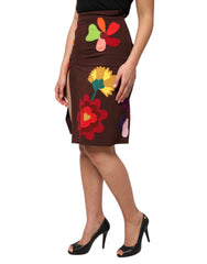 Dolce &amp; Gabbana brauner Rock mit Blumenmuster, hohem Bund und Seitenschlitz