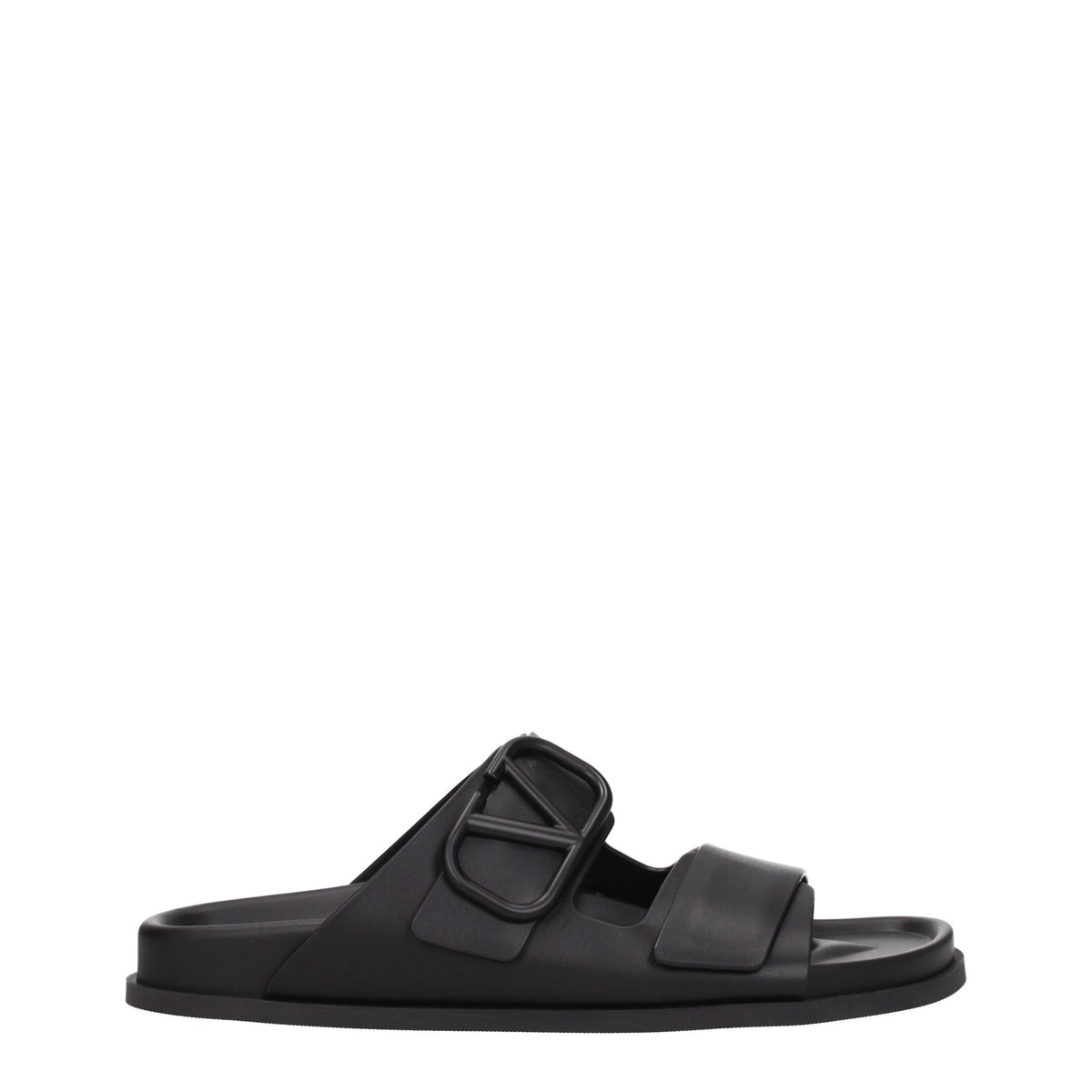 Valentino Garavani Black Leather Slippers Sandals