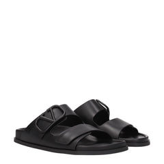 Valentino Garavani Black Leather Slippers Sandals