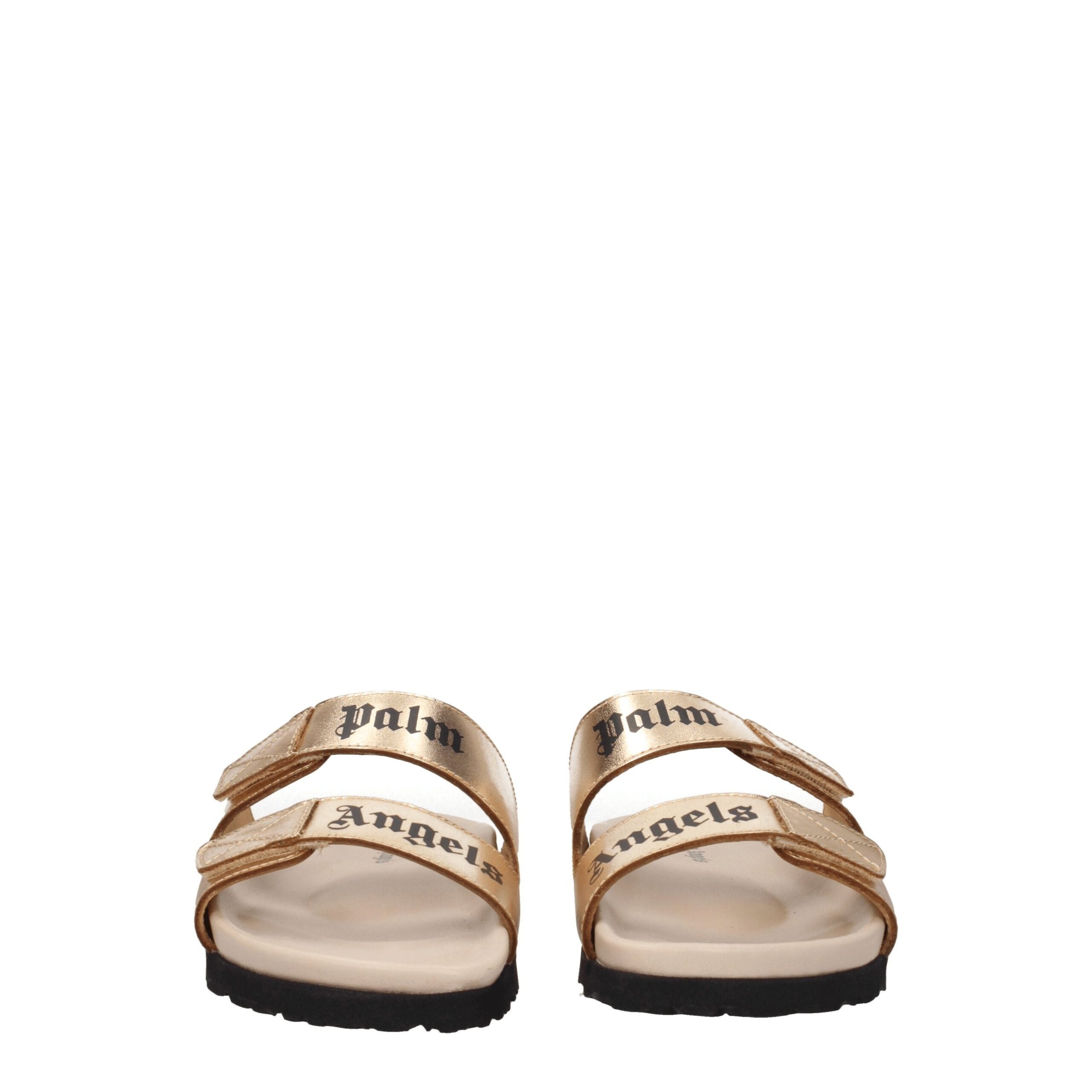 Palm Angels Gold Leather Slippers Sandals