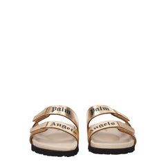 Palm Angels Gold Leather Slippers Sandals