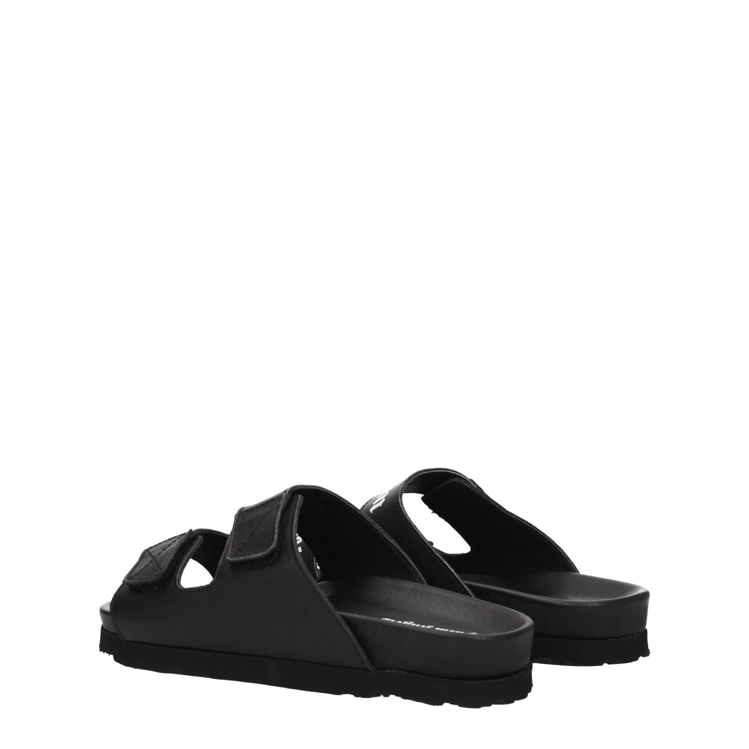 Palm Angels Black Leather Flat Sandals