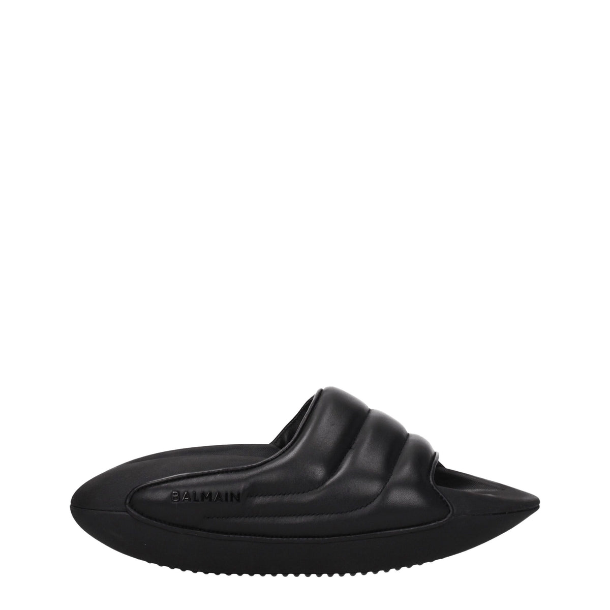 Balmain Black Leather Slippers Sandals