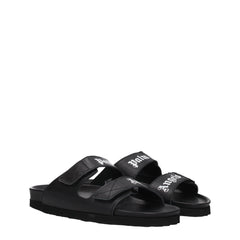 Palm Angels Black Leather Slippers Sandals