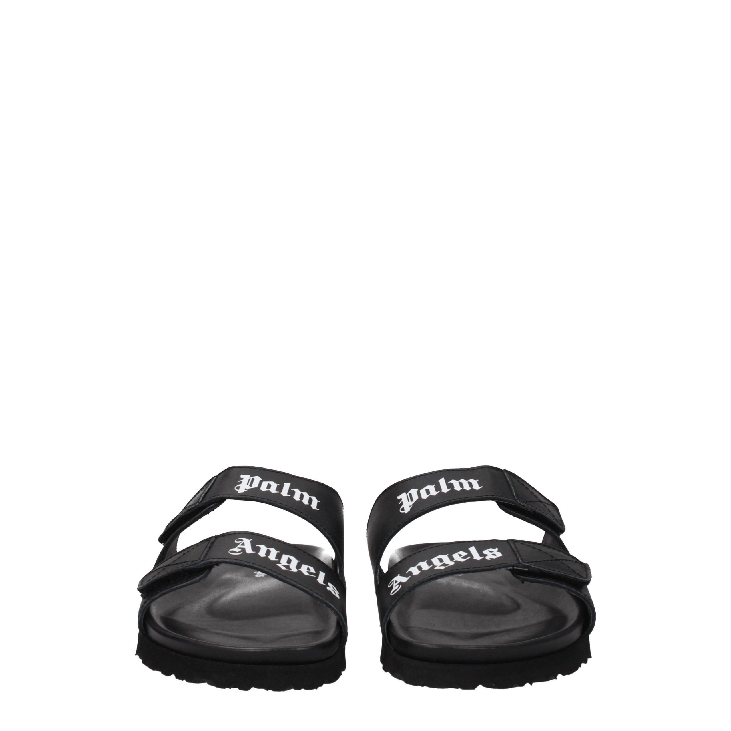 Palm Angels Black Leather Slippers Sandals