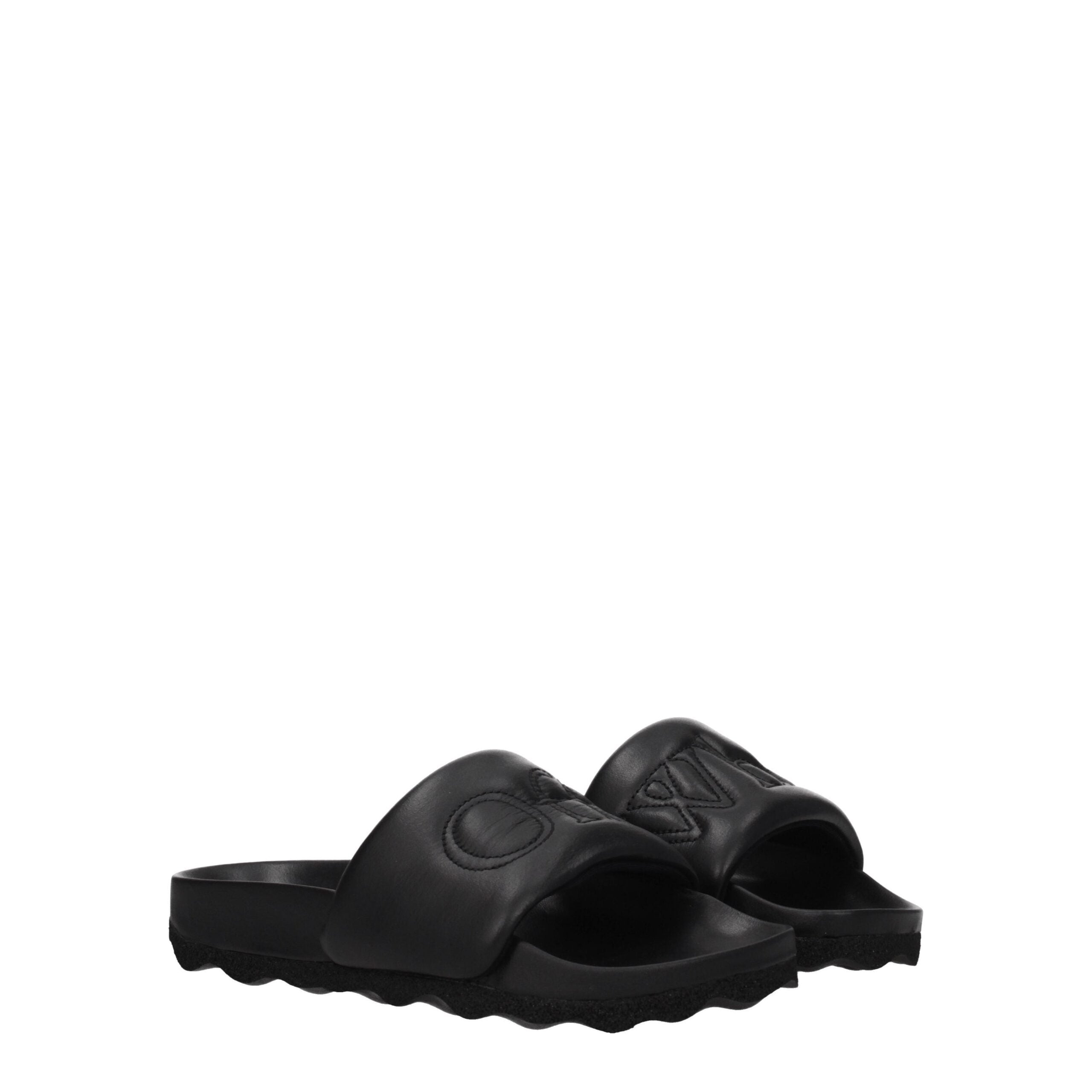 Off-White Black Leather Slippers Sandals