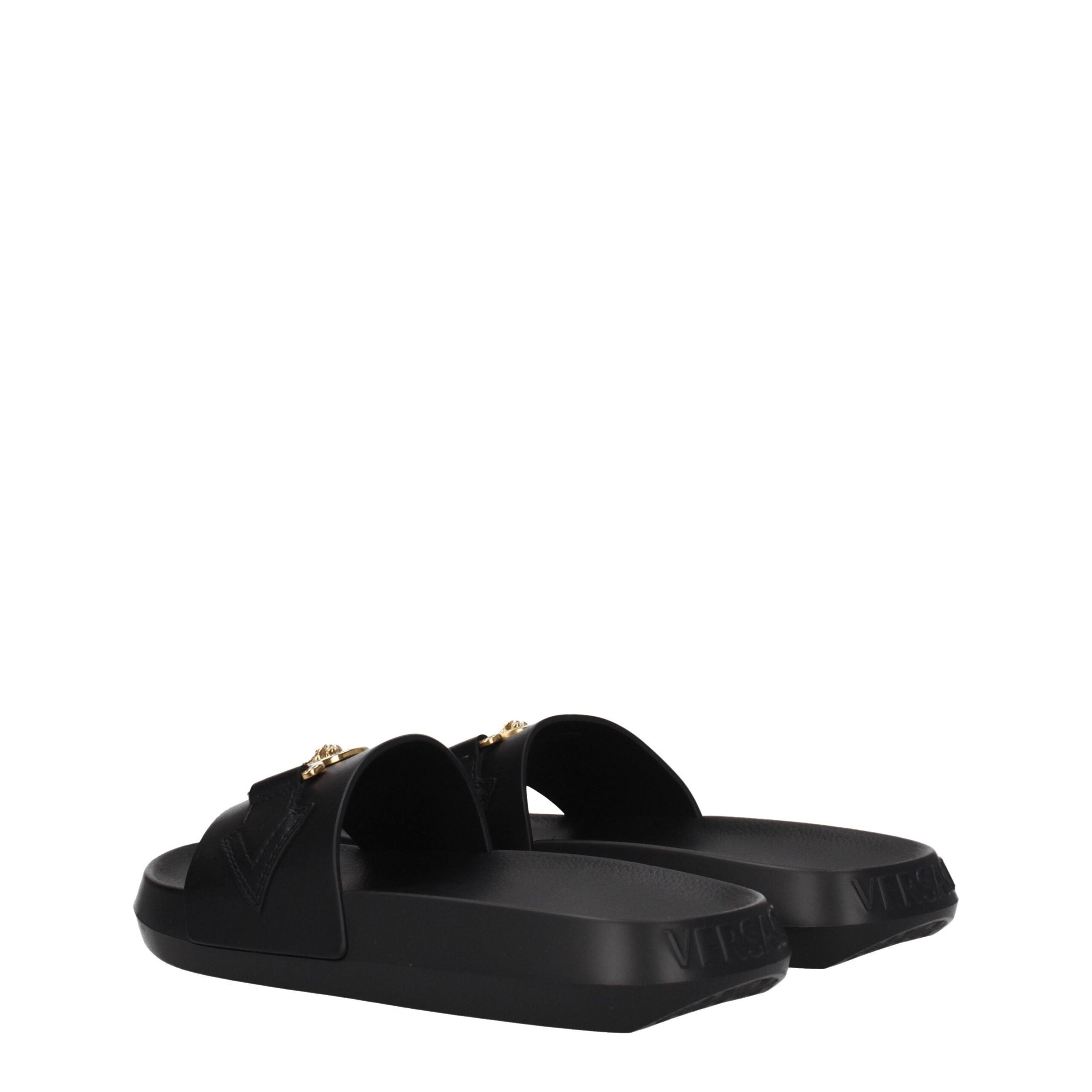 Versace Black Leather Slippers Sandals