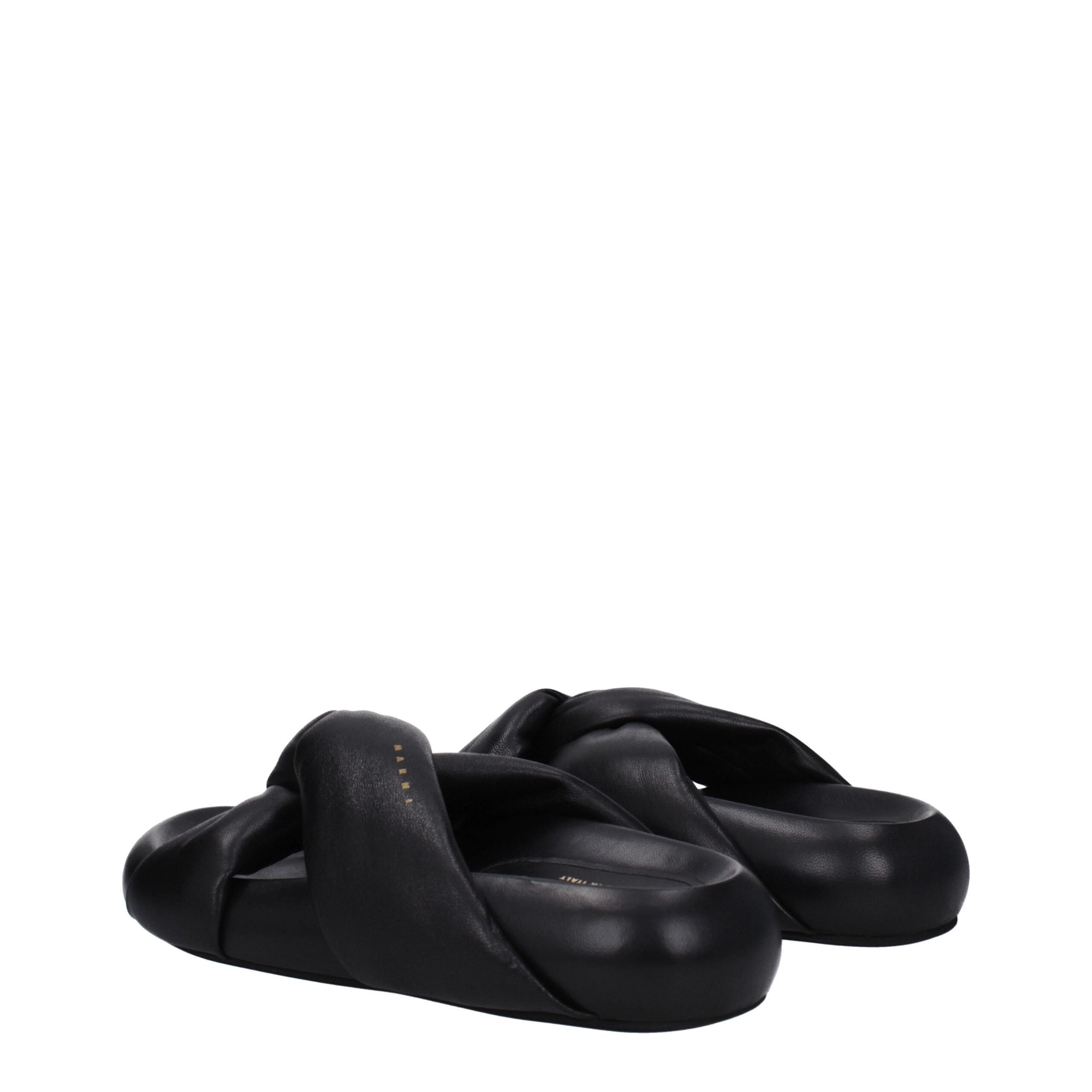 Marni Black Leather Slippers Sandals