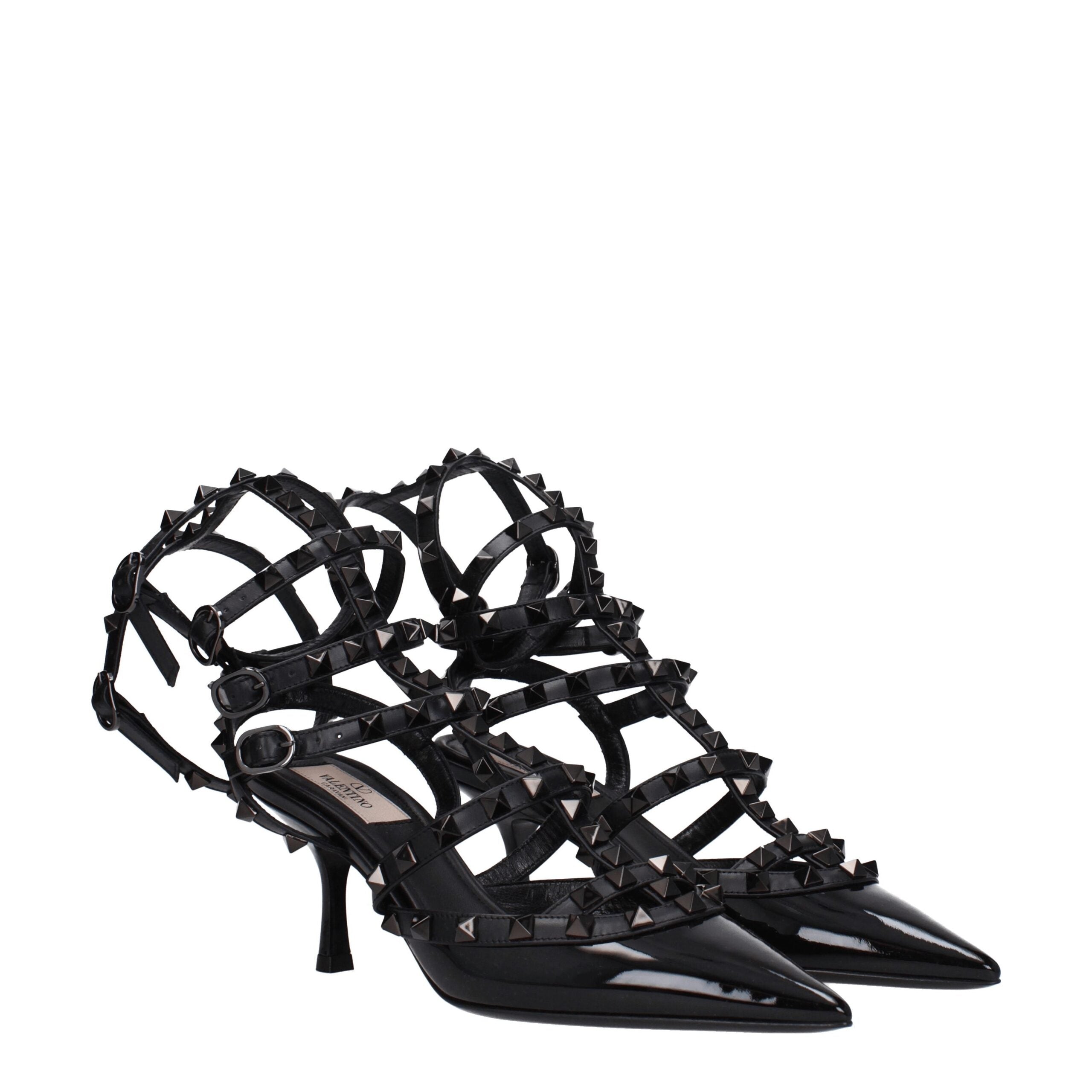 Valentino Garavani Black Leather Stiletto Heels Sandals