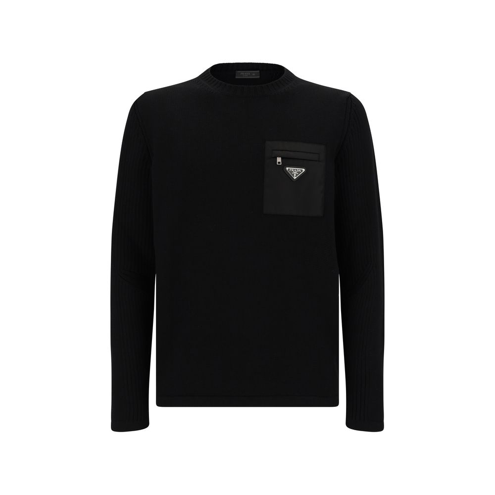 Sweat-shirt en laine polaire noire Prada