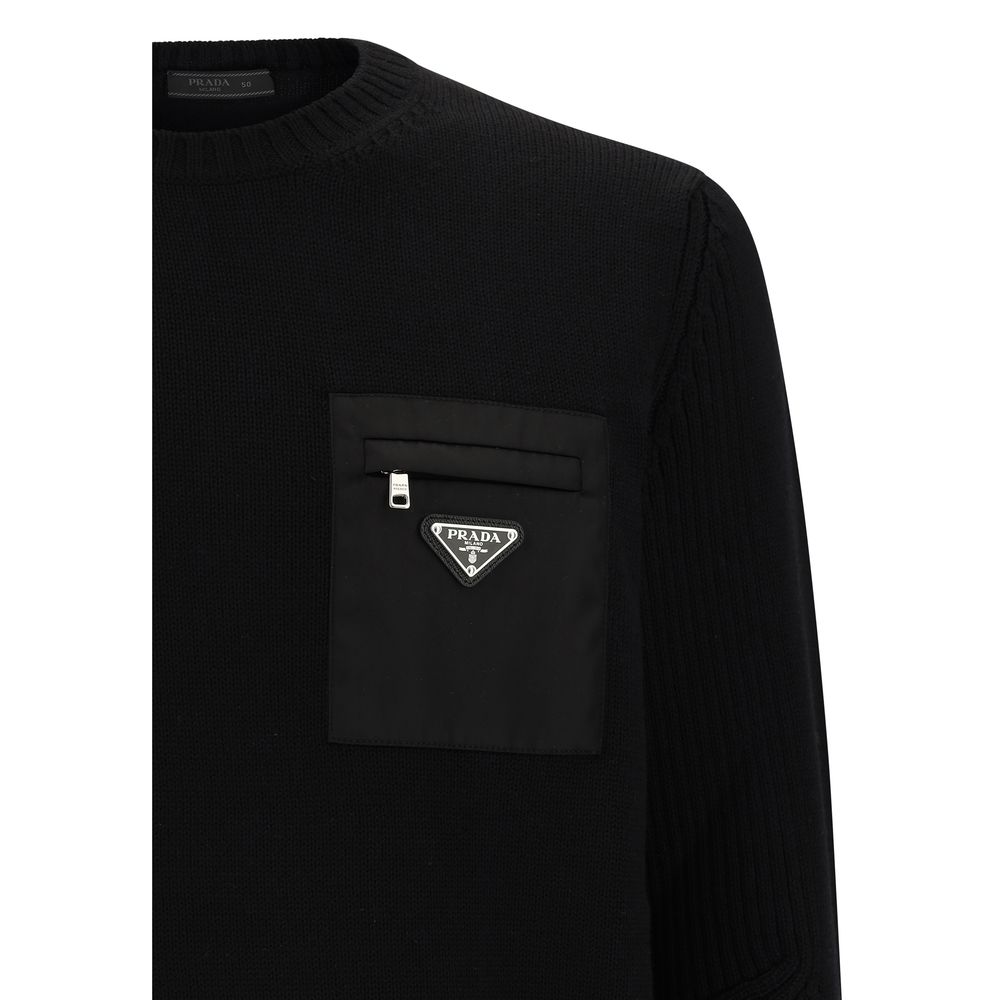 Sweat-shirt en laine polaire noire Prada