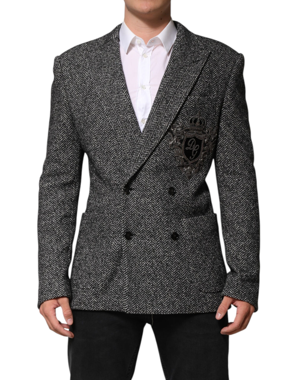Dolce &amp; Gabbana Schwarz-Weißer Zweireiher Herrenanzug Blazer