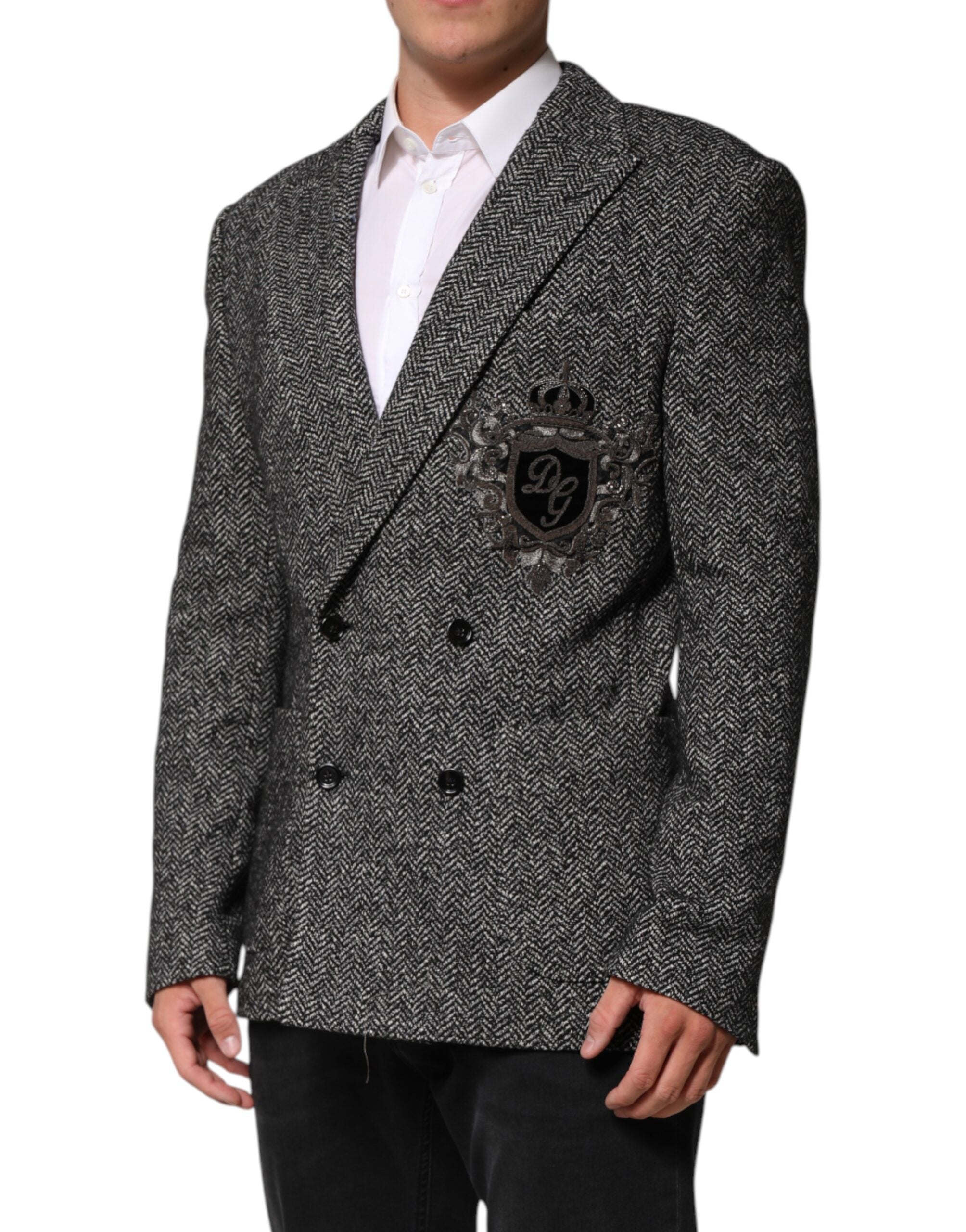 Dolce &amp; Gabbana Schwarz-Weißer Zweireiher Herrenanzug Blazer