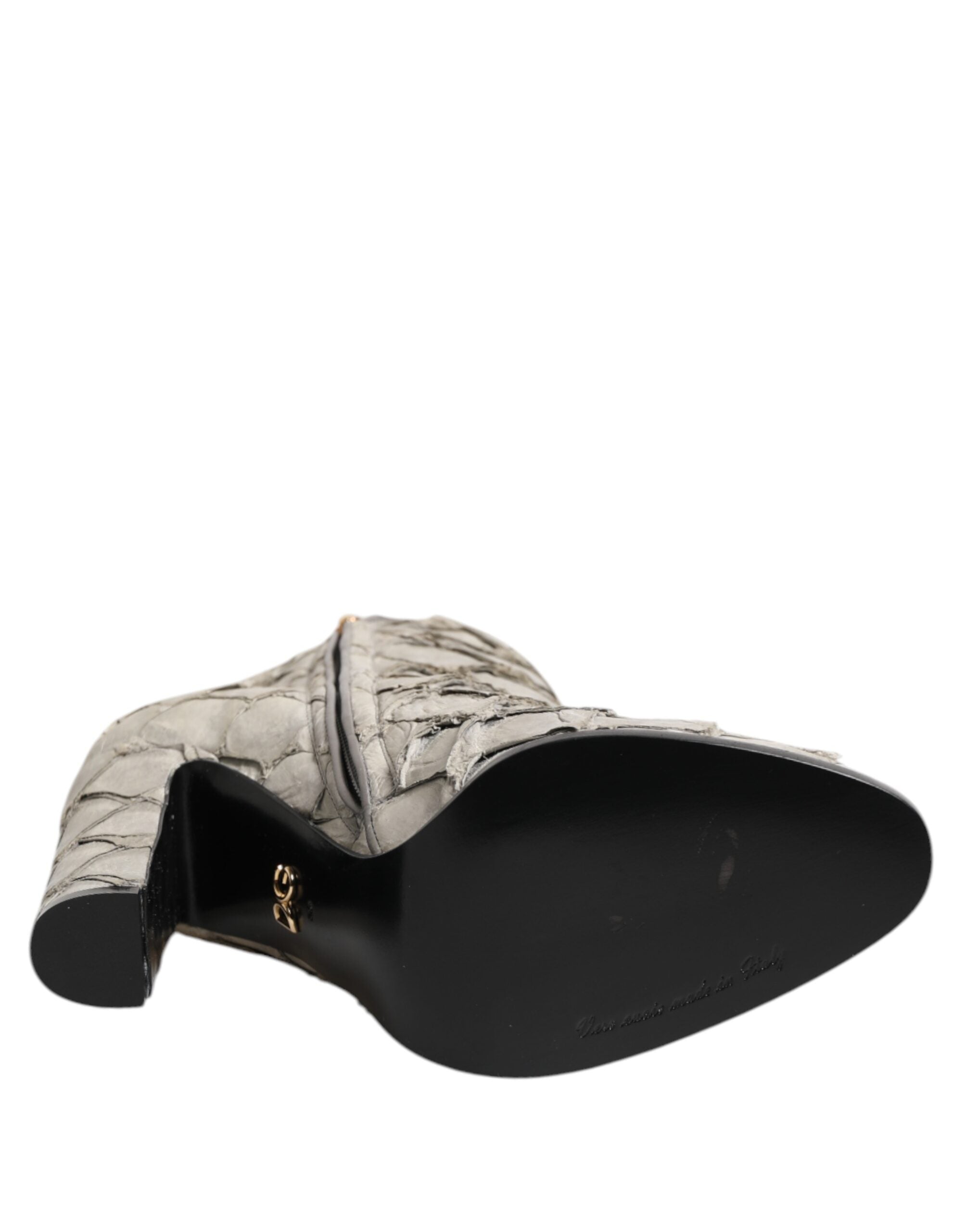 Bottines à talons en cuir blanc cassé Dolce &amp; Gabbana